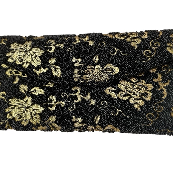 Vintage Elsie Tu Elaborate Hand Beaded Purse Clutch Hong Kong Black Gold - Picture 1 of 11